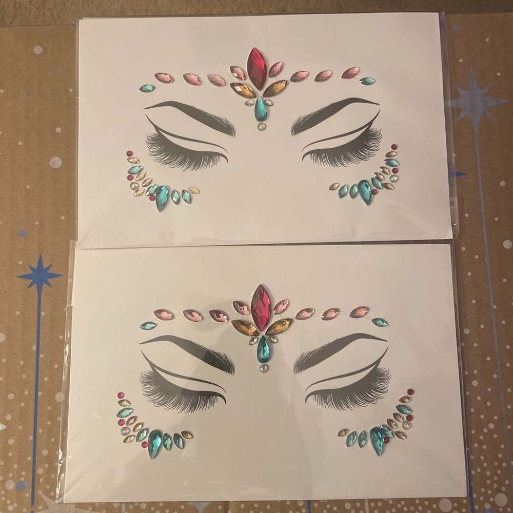 Wet&Wild 2 Iridescent Multicolored Rhinestone Face Jewel Festivals and Raves